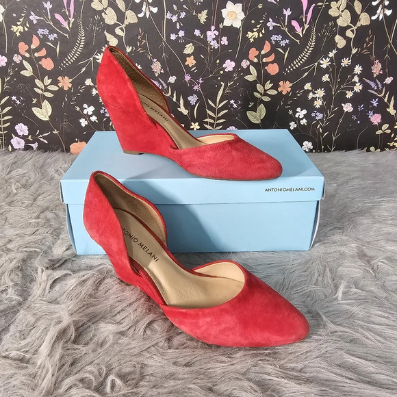 ANTONIO MELANI | Womens Red Suede Wedge D'orsay pointed toe pump size 6.5 - Picture 1 of 6